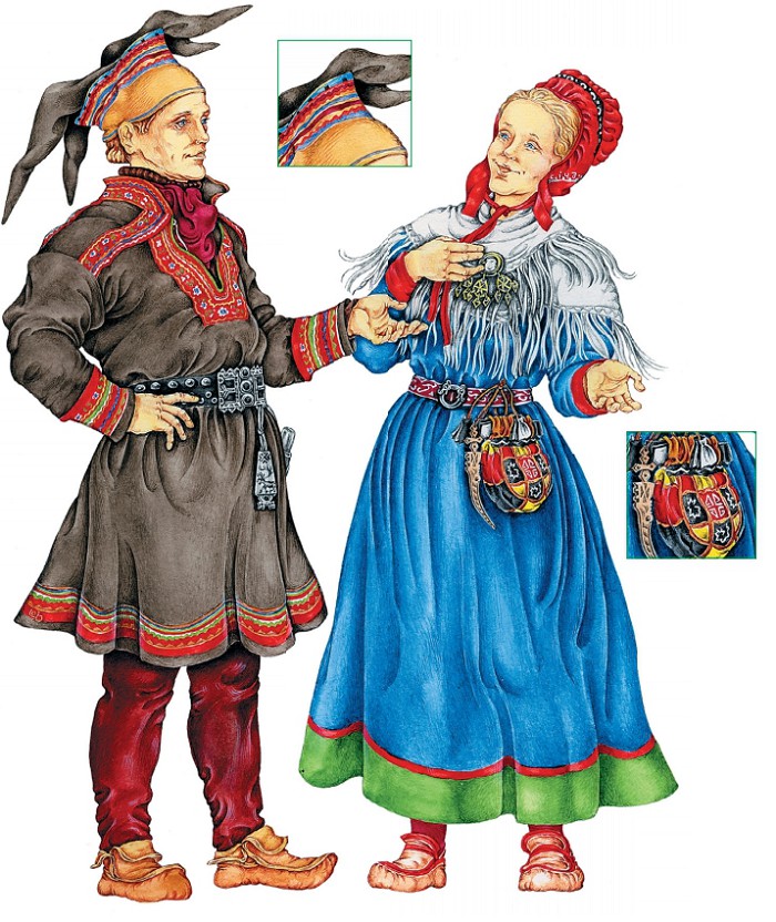 Мужчина из Калькуярве в каппере — «шапке четырех ветров»; женщина из Отакоски