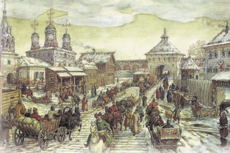 У Мясницких ворот Белого города в XVII веке. А. М. Васнецов. 1926