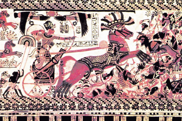 Фараон Тутанхамон уничтожает своих врагов. Фрагмент росписи по дереву. 1327 г. до н. э. Каирский музей, Египет