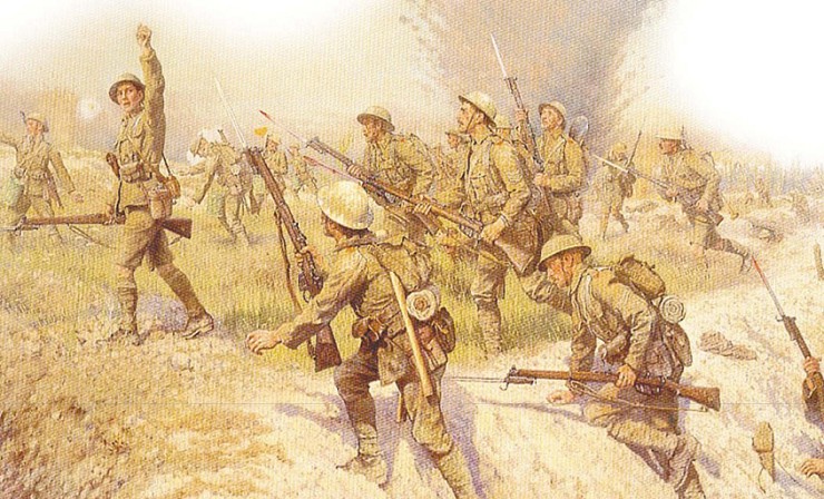 З6-я Ольстерская дивизия британской армии, июль 1916 г. Штыки винтовок «Lee-Enfield» в примкнутом состоянии