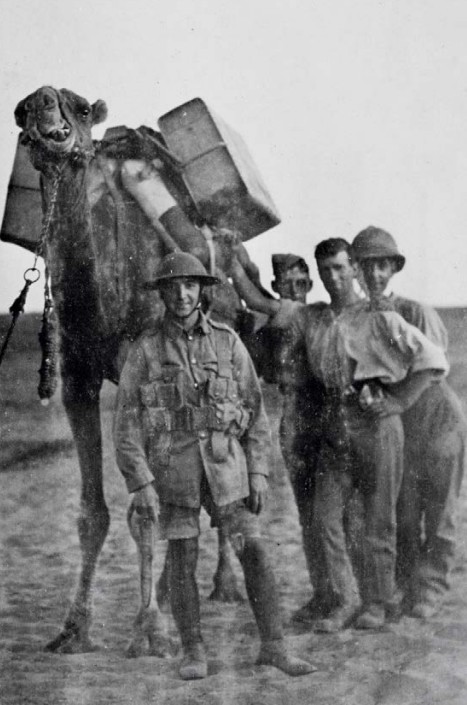 Британские солдаты в Месопотамии рядом с верблюдом