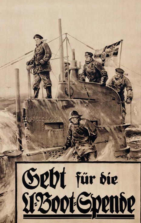 Германия просит поддержки своего подводного флота. Призыв на плакате: «Пожертвуй на подводную лодку»