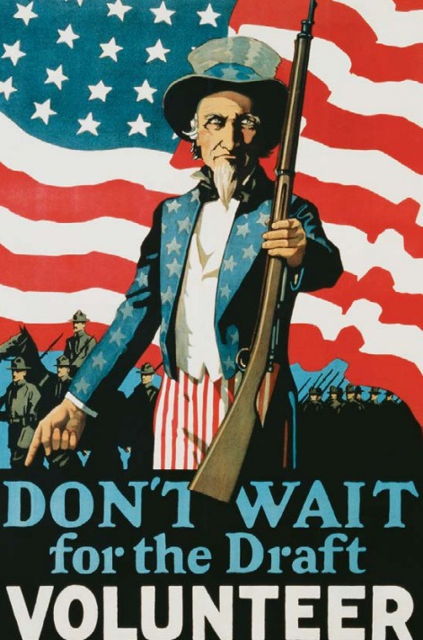 На американском плакате Дядя Сэм призывает не ждать призыва и идти в армию добровольно