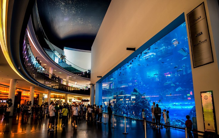 Панель аквариума в ТРЦ «Дубай Молл»