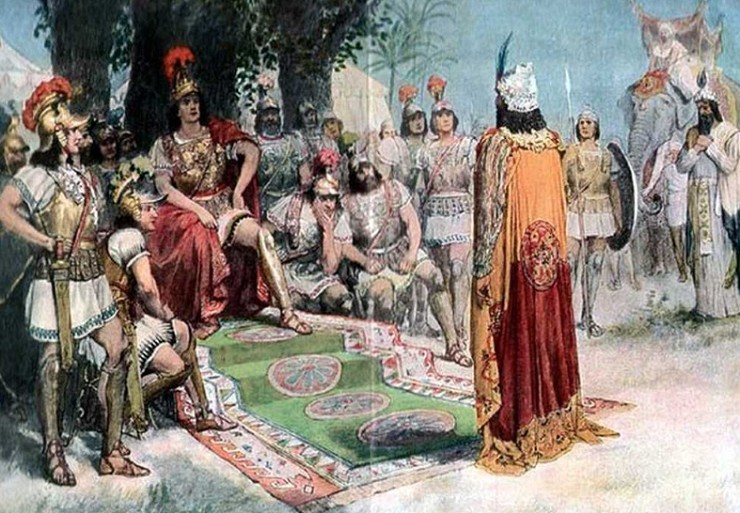 Александр встречает индийского царя Пора, пленённого в битве на реке Гидасп