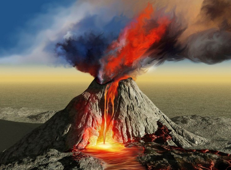 Изливание лавы из вулкана