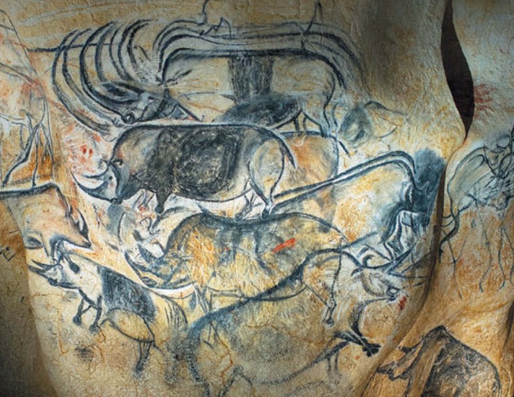 Изображение носорогов. Наскальная живопись. Пещера Шове Ок. 30 тыс. лет до н. э.