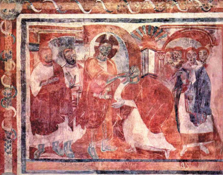 Исцеление глухого. Фреска из бенедиктинского монастыря святого Иоанна. 1160-е