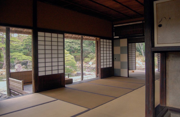 Дворцово-парковый ансамбль Кацура в Киото. Императорская вилла Рикёй. Интерьер чайного домика