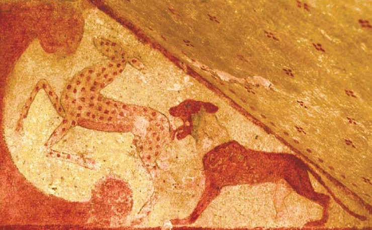 Рисунок в гробнице Охоты: хищник догоняет жертву