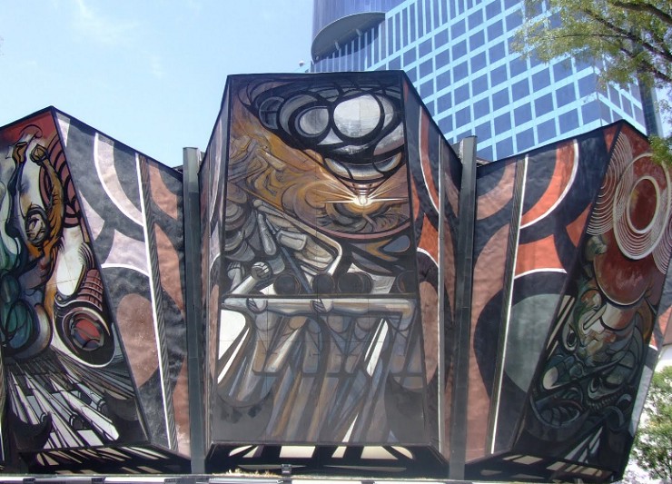 «Культурный полифорум Сикейроса», Давид Альфаро Сикейрос, 1971, асбестовые панели, цемент, металл, акриловые краски, пироксилин