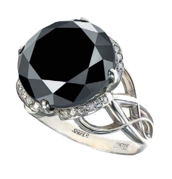 Кольцо с уникальным черным бриллиантом 15 карат 