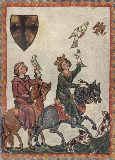 Соколиная охота. Фрагмент миниатюры из Манесского кодекса. Германия. 1300 г. 