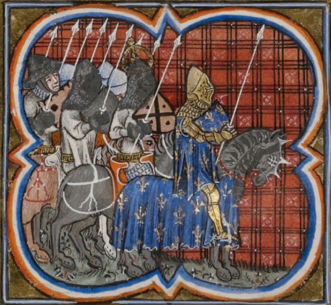 Французский король Людовик VII ведёт войско в поход. Миниатюра XIV в.