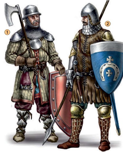 Литовский воин (1) и польский рыцарь (2) начала XV в.