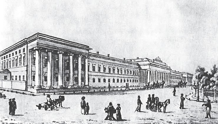 Вид Казанского императорского университета во времена Н. И. Лобачевского, 30-е годы XIX века