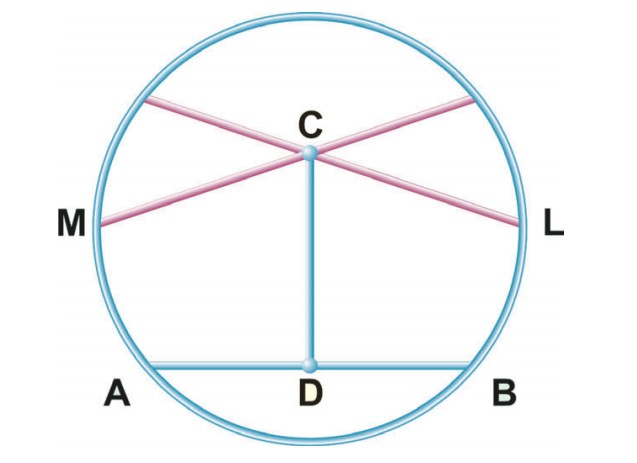 В ограниченном пространстве (круге) через точку С можно провести более одной прямой (CL и CM), не пересекающей прямую AB