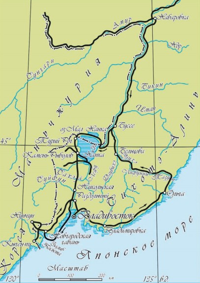 Карта путешествия Н. М. Пржевальского по Уссурийскому краю (1867–1869)