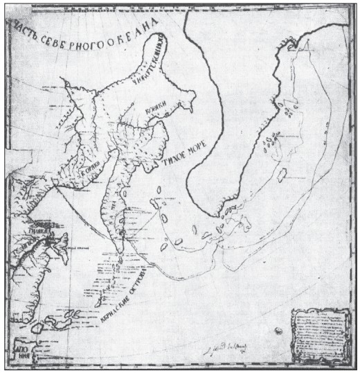 Карта плаваний В. Беринга и А. Чиринова к северо-западным берегам Америки