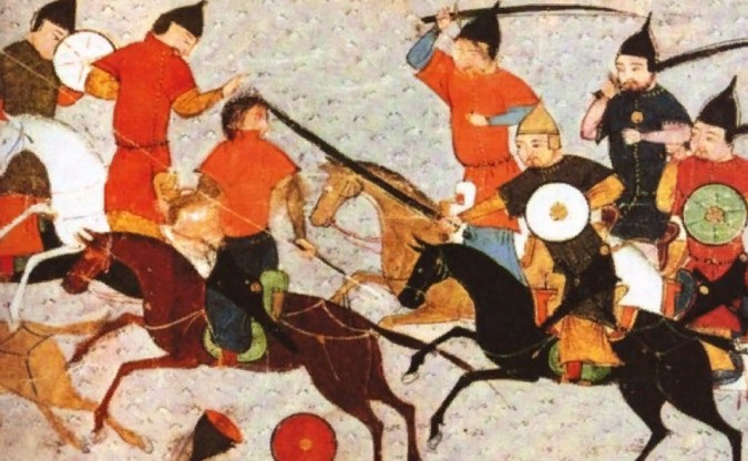 Монгольские всадники. Персидская миниатюра 