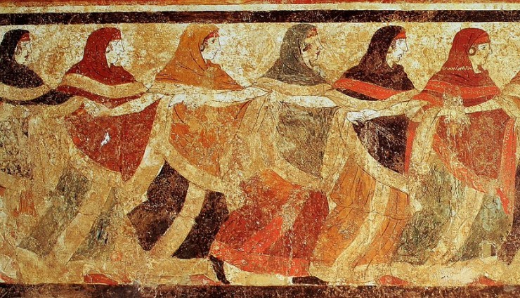 Изображение танцующих женщин из гробницы в Риво-ди-Пулья в Апулии