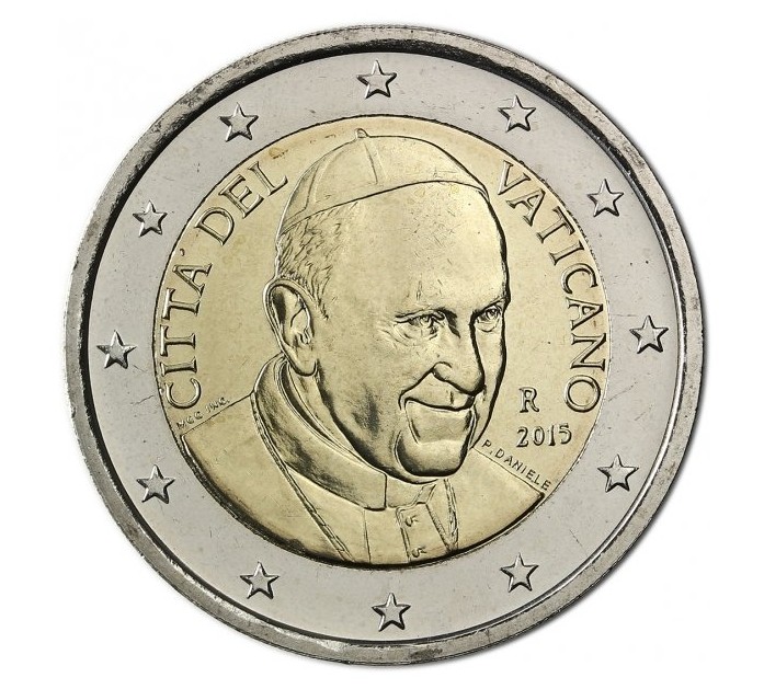 Папа Римский Франциск на монете Ватикана в 2 евро