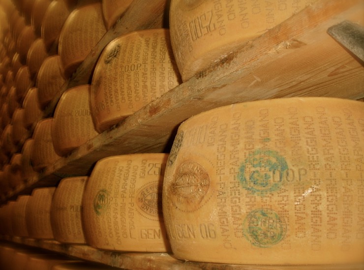 Сыр пармиджано в специализированном магазине в Болонье