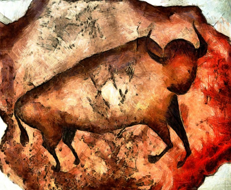 Древний наскальный рисунок бизона
