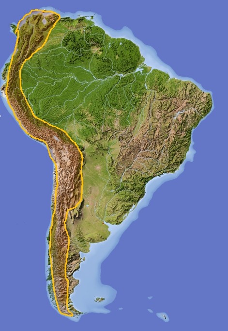 Анды на карте Южной Америки