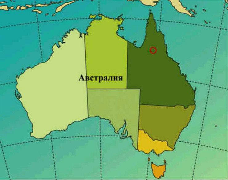 На карте Австралии отмечен заповедник бабочек
