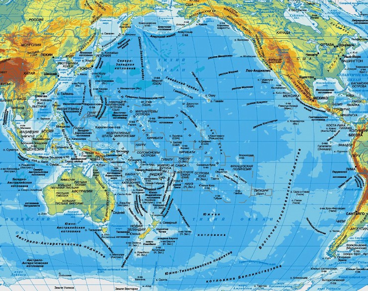 Тихий океан на карте мира