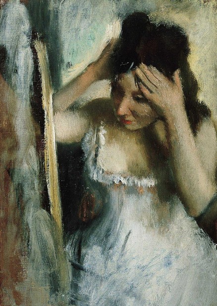 Э. Дега. Женщина, расчесывающая волосы перед зеркалом. 1877