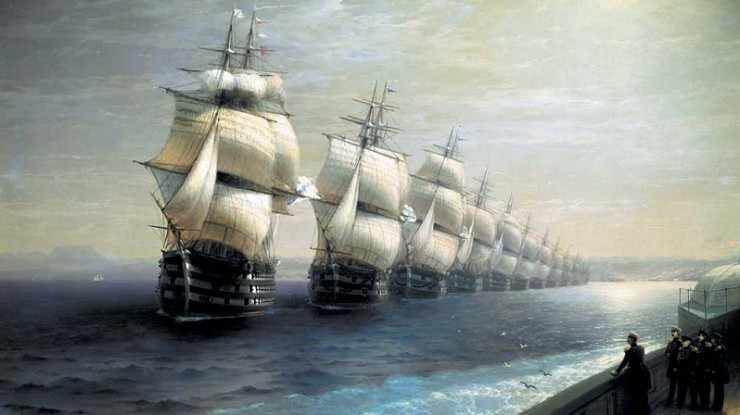 Смотр Черноморского флота. 1849 год. Картина И.К. Айвазовского