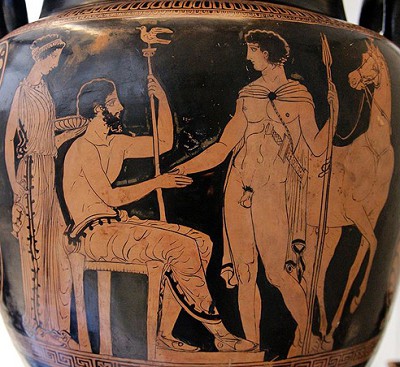 Тесей и Эгей (сидит). Ваза 410 - 400 г. до н.э.