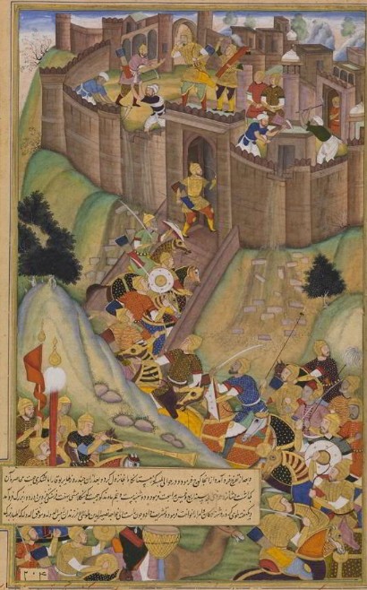 Взятие крепости Аламут монголами. Миниатюра 1596 г.