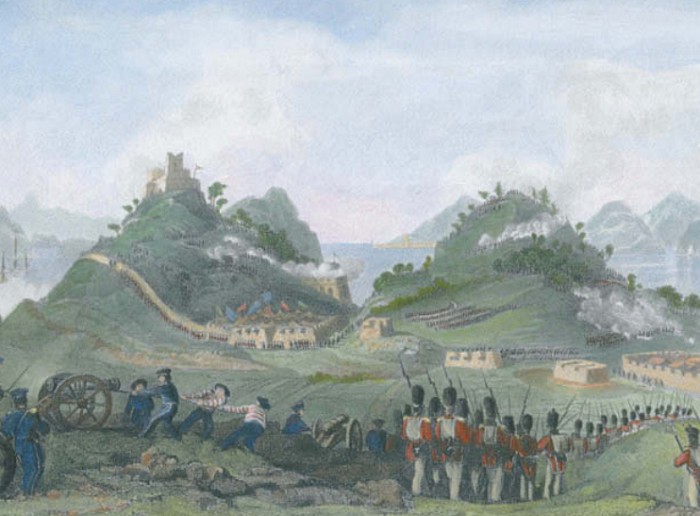 Английские войска штурмуют китайскую крепость на острове Чуэгпи 7 января 1841 г. Иллюстрация XIX в.