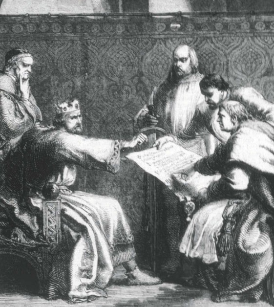 Король Иоанн Безземельный подписывает Хартию вольностей. Иллюстрация из «Истории Англии» Дж. Кэссела