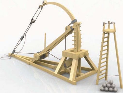 Модель катапульты, воспроизведенной по рисункам Леонардо
