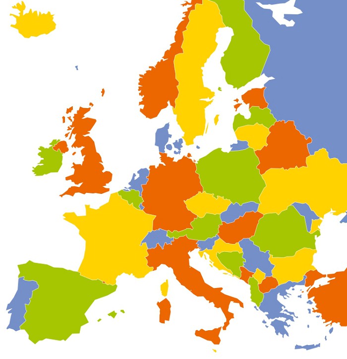 Карта Европы, раскрашенная четырьмя красками