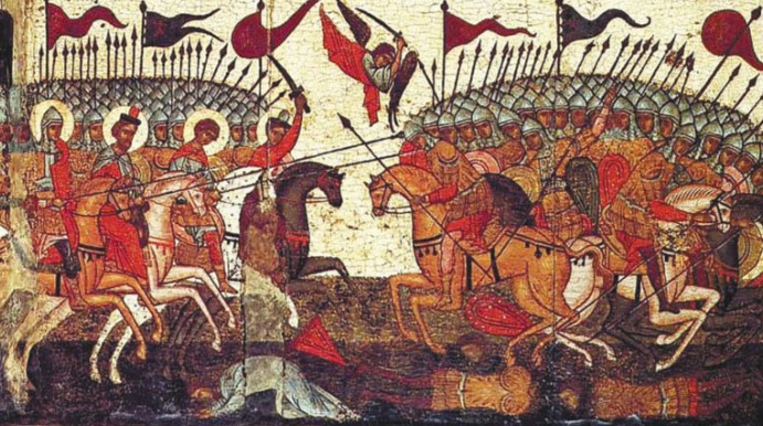 Битва между новгородцами и суздальцами. Фрагмент иконы. 1460 г.
