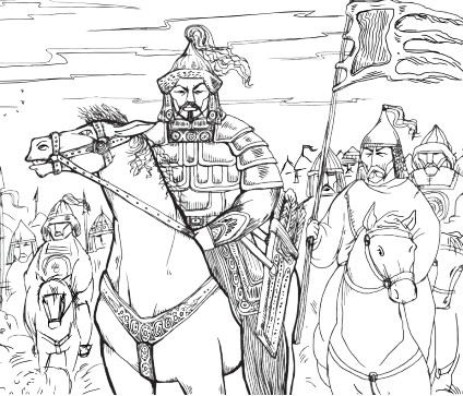 Монгольский хан во главе воинов своего племени