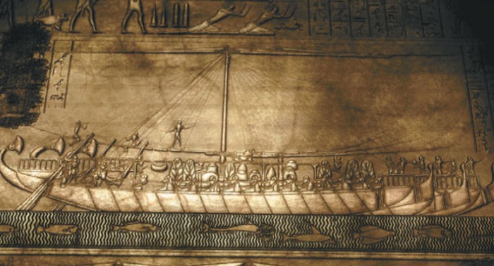 Древнейший из известных кораблей фараонов Древнего Египта. Барельеф