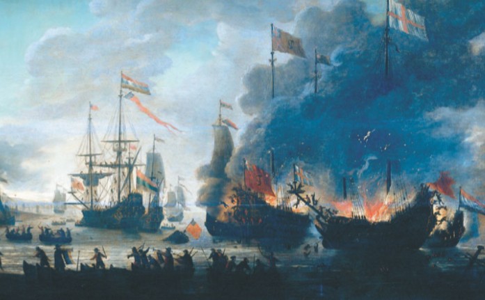 Голландцы предают огню корабли английского флота в доках Чатэма