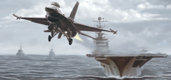 С палубы авианосца взлетает легкий американский истребитель F-16 «Файтинг Фалкон»
