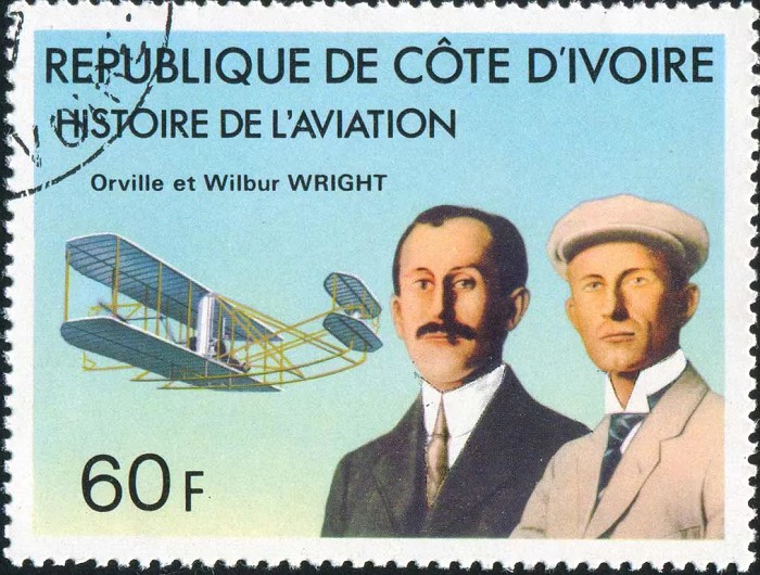 Почтовая марка Кот-д'Ивуара с изображением братьев Райт