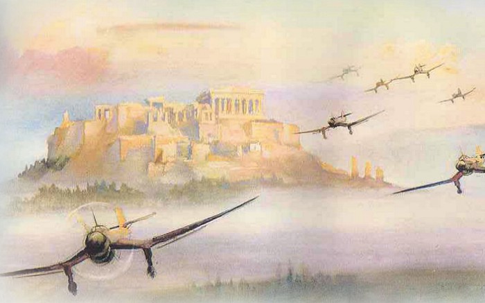 «Юнкерсы Ju-87» в небе над Афинами глазами немецкого художника