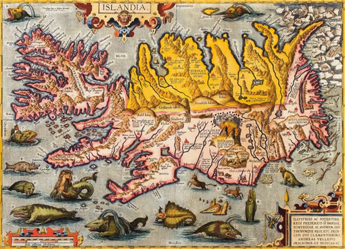 Карта Исландии А. Ортелиуса. 1590 г.