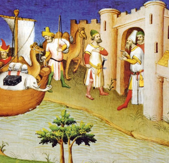 Прибытие семьи Марко Поло в Ормуз. Рисунок из «Книги о разнообразии мира». XV в. 