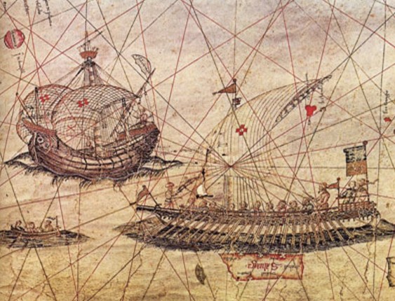 Галера и португальская каравелла. Рисунок на карте 1482 г.