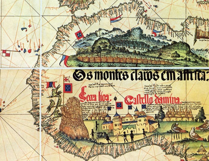 На фрагменте каталанской карты показана Западная Африка. XVI в.
